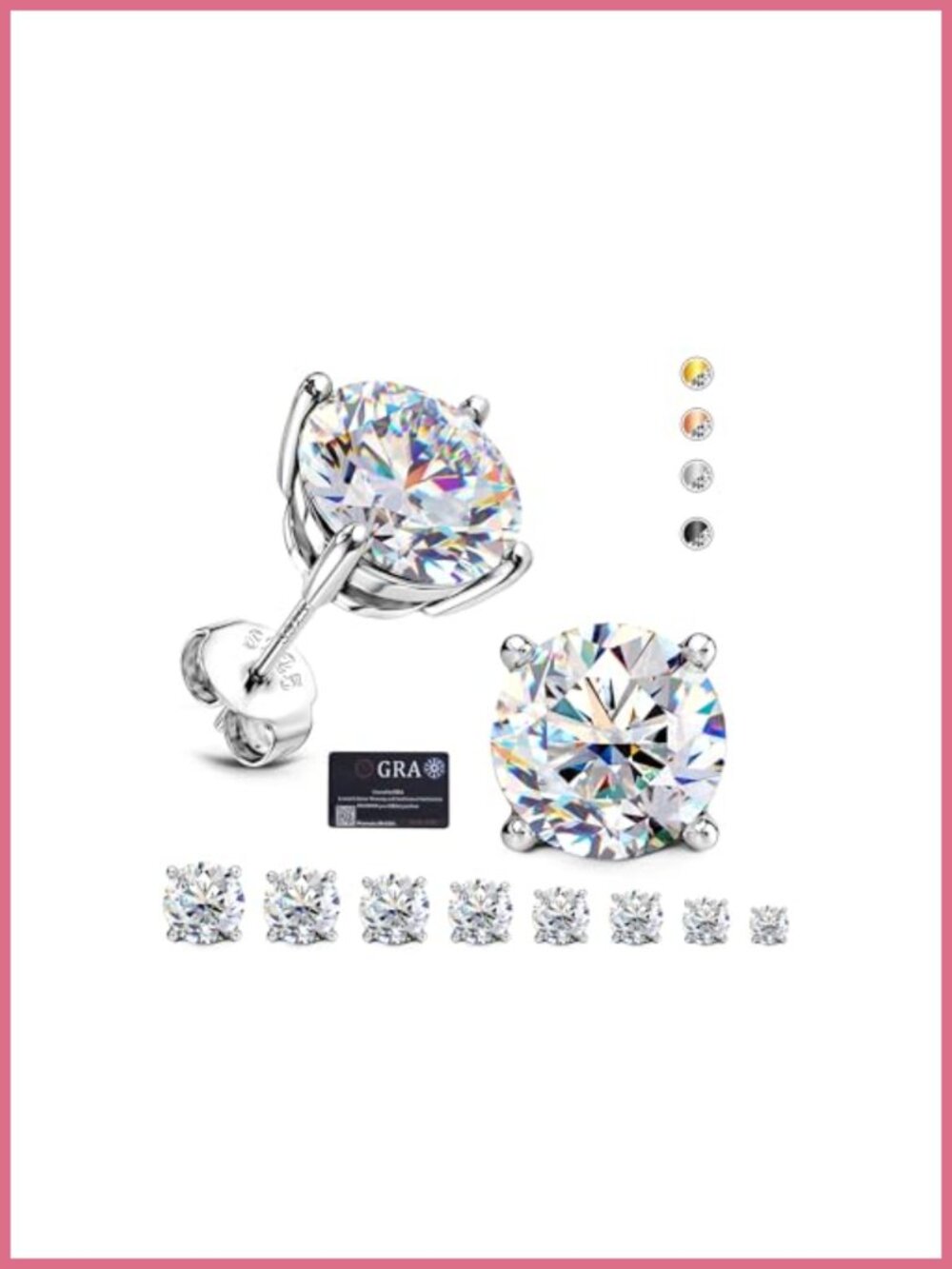 Moissanite Stud Earrings 925 Sterling Silver 18k White Gold Hypoallergenic